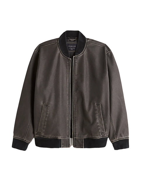 A&F: Distressed Vegan Leather Bomber Jacket