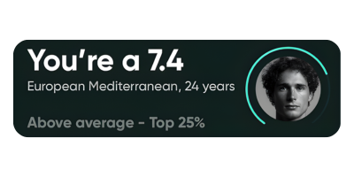 RateByFresh AI Rating - You're a 7.4, Above average, Top 25%