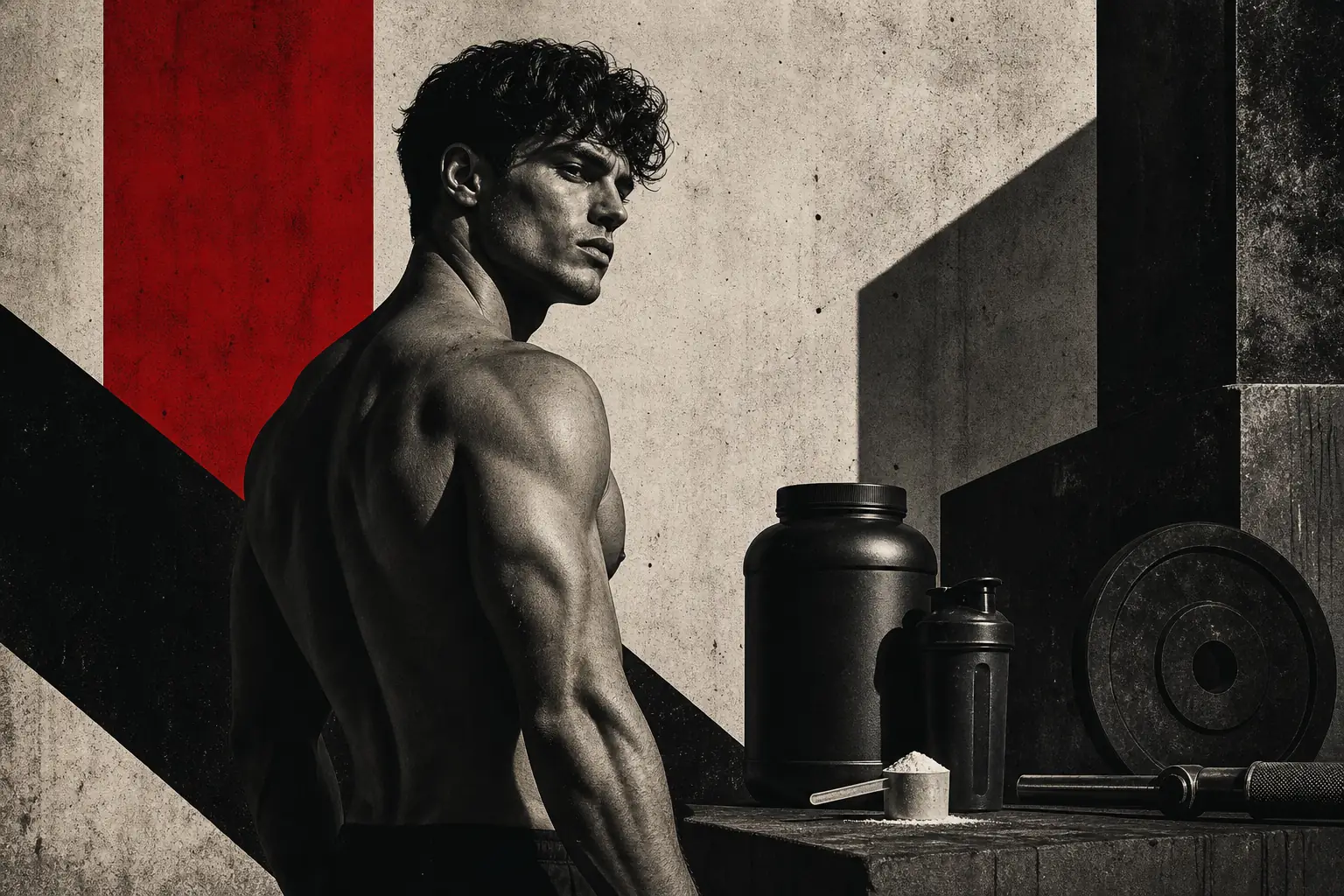 Brutalist illustration of creatine for looksmaxxing and men's physique