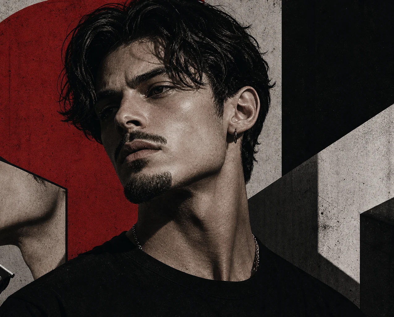 Brutalist illustration of a man with a disconnected goatee