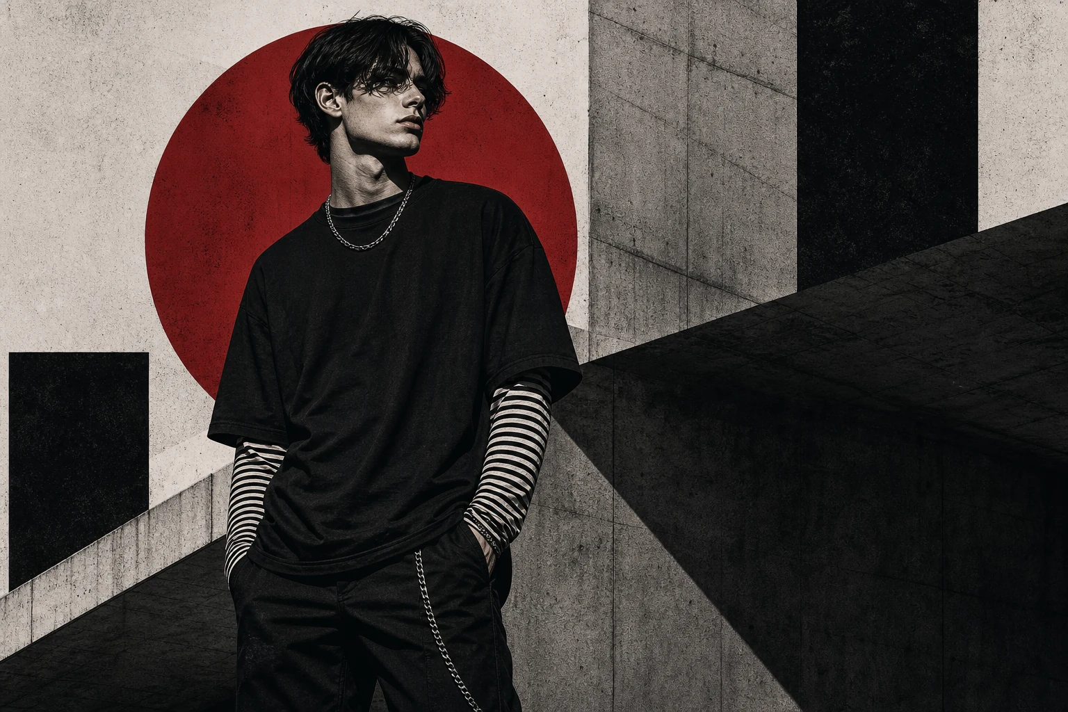 Brutalist illustration of a man wearing eboy aesthetic menswear