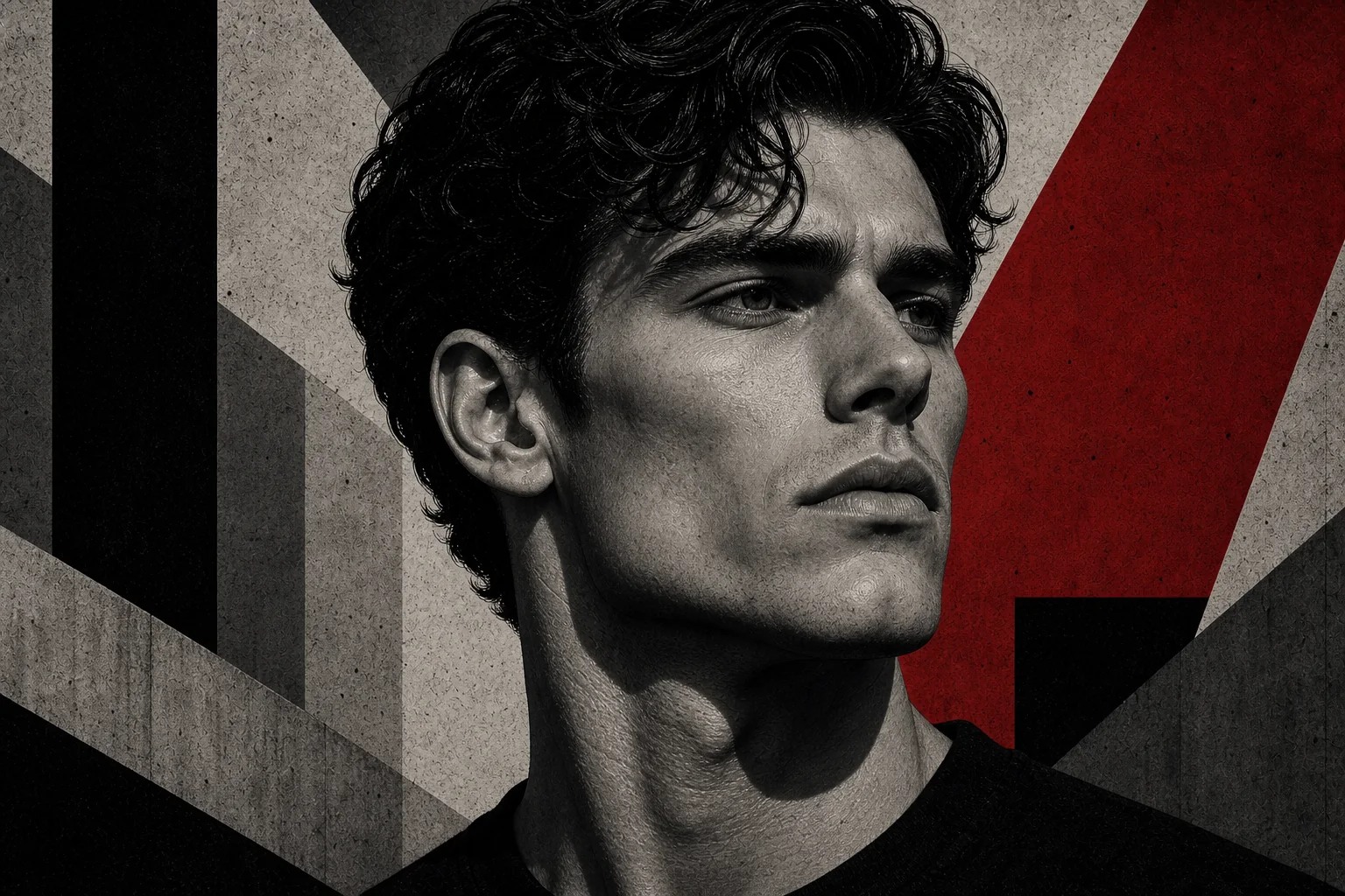 Brutalist illustration of male cheek and jawline definition
