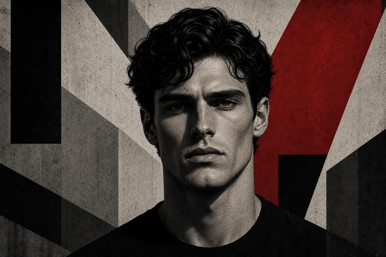 Brutalist illustration of a sharp male face for facial attractiveness scoring