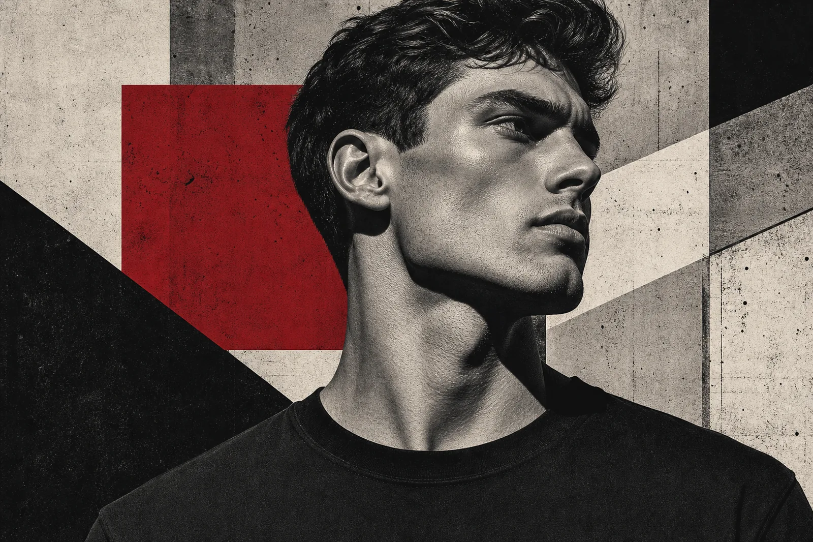 Brutalist illustration of a sharp male jawline in profile
