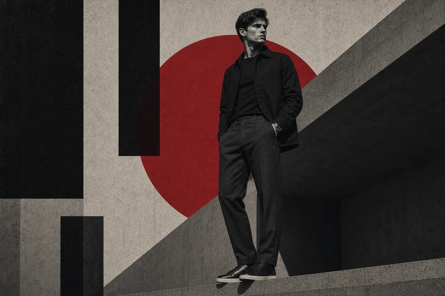 Brutalist illustration of a man wearing a smart everyday outfit